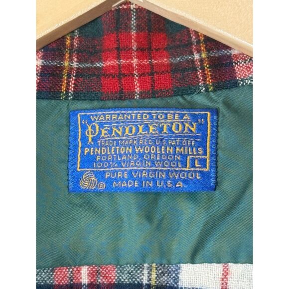 Pendleton Fireside Tartan Button Up Shirt Men’s Size Large Red Wool Vintage - Picture 2 of 5